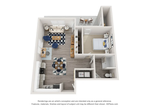 Floor plan for 1 bed, 1 bath, 1024 sqft